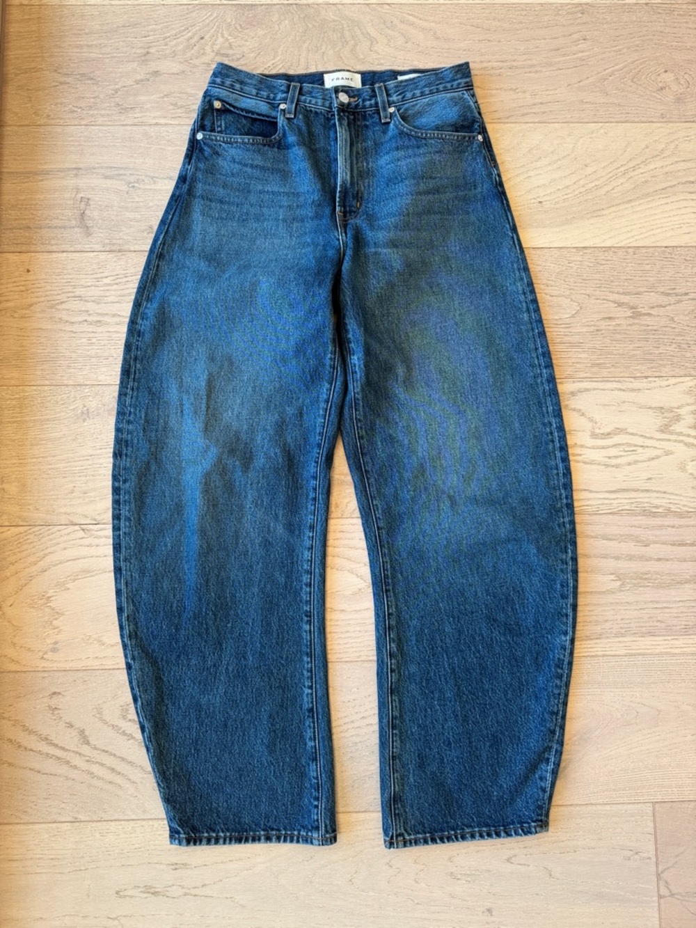 Frame Denim High-Rise Wide Leg Jeans in Dark Blue Wash